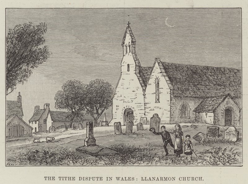 Tiondetvisten i Wales, Llanarmon Church (gravyr) av English School