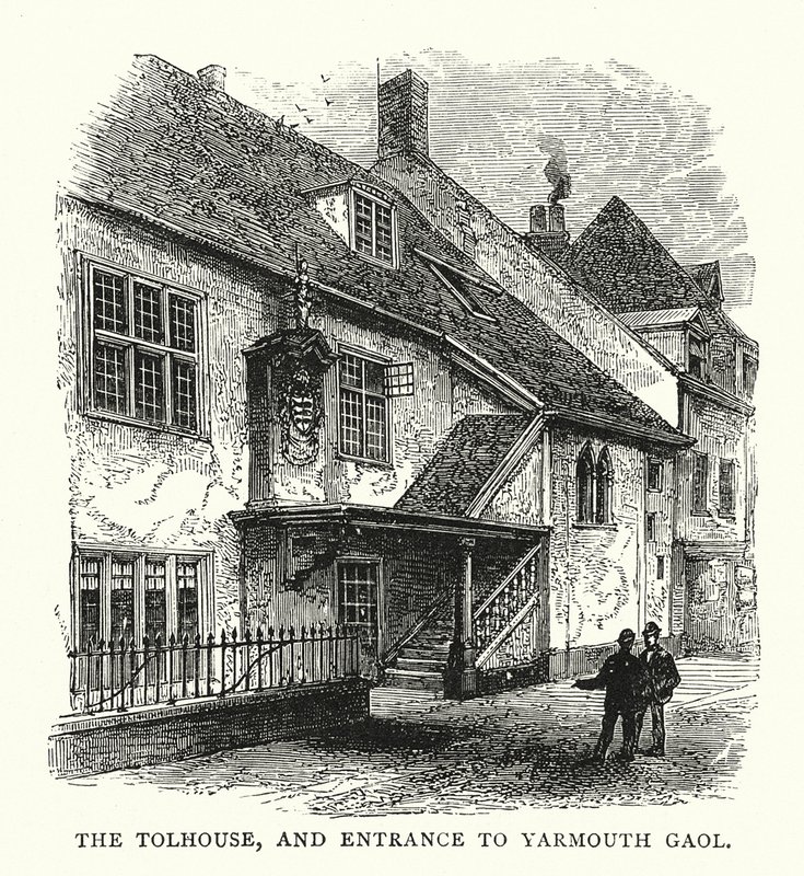 The Tolhouse, och ingången till Yarmouth Gaol (gravyr) av English School