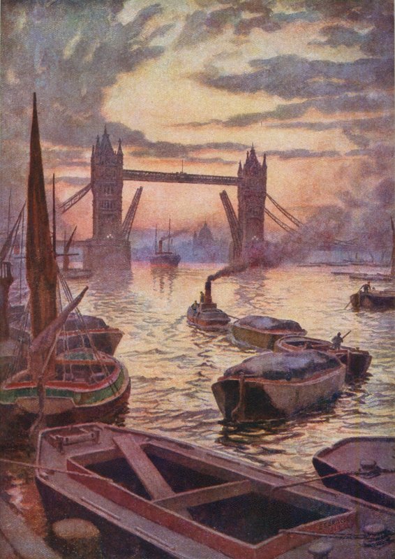 Tower Bridge (färglitografi) av English School