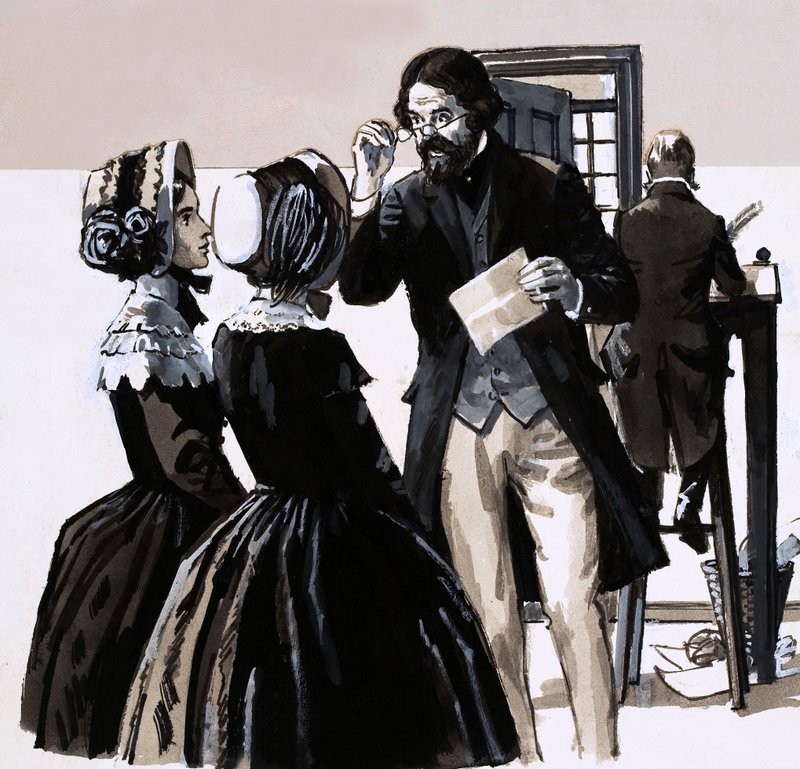 The Tragedy of the Brontes (gouache på papper) av English School