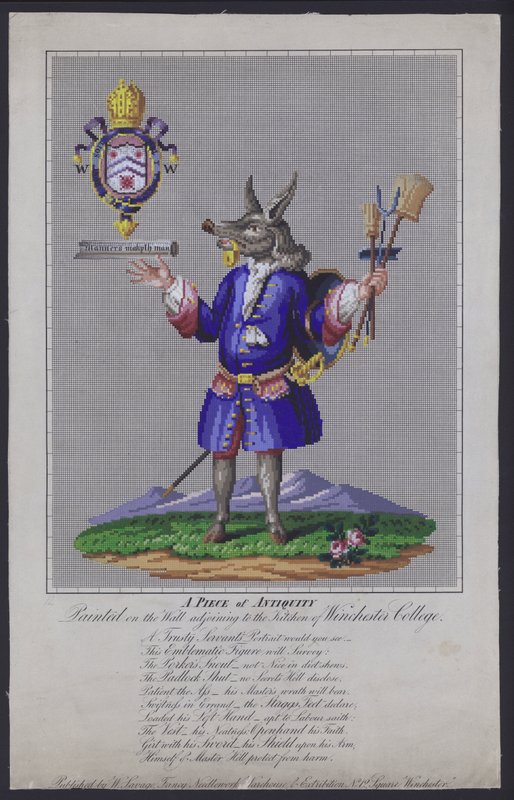 The Trusty Servant, målad på väggen i anslutning till köket i Winchester College, Hampshire, av den engelske poeten John Hoskins 1579 av English School