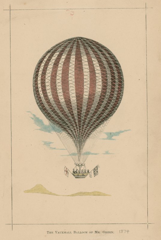 Vauxhall-ballongen av Mr Green; Vauxhall Gardens, London av English School