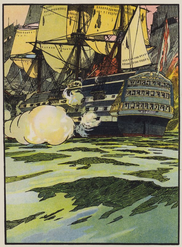 Segern vid Trafalgar (färg litho) av English School