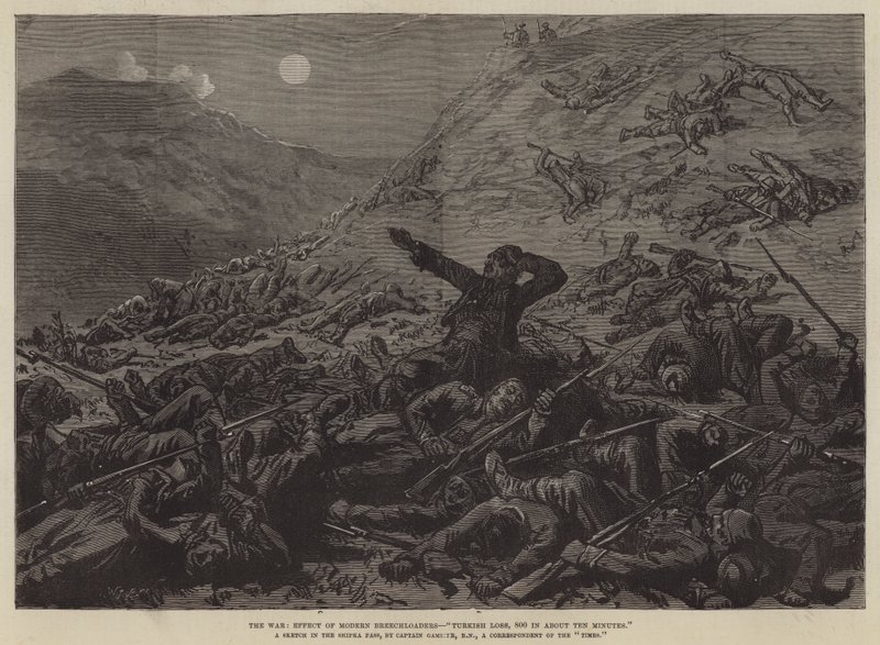 The War, Effect of Modern Breechloaders, "Turkish Loss, 800 in about Ten Minutes" (gravyr) av English School