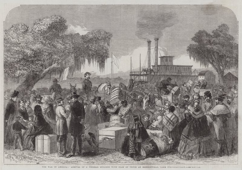 Kriget i Amerika, ankomst av en federal ångbåt med vapenvila vid Madisonville, Lake Pontchartrain (gravyr) av English School