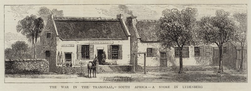 Kriget i Transvaal, Sydafrika, en butik i Lydenberg (gravyr) av English School