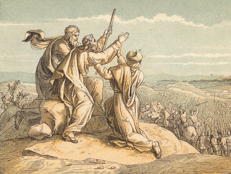 Kriget med Amalek (färgad gravyr) av English School