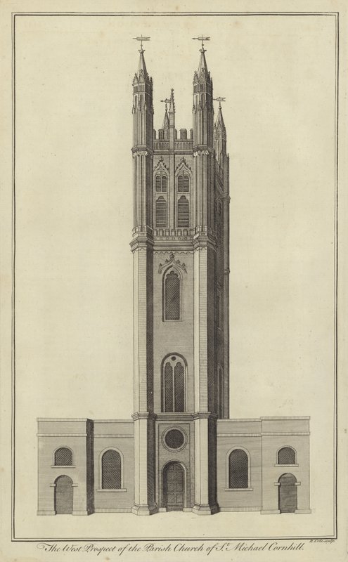 The West Prospect of the Parish Church of St Michael, Cornhill, London av English School