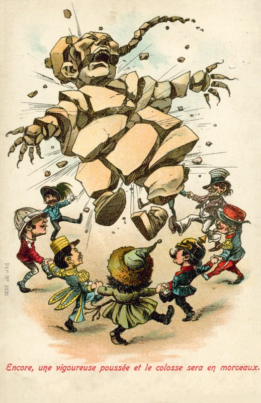 Västmakterna drar isär Kina (färg litho) av English School