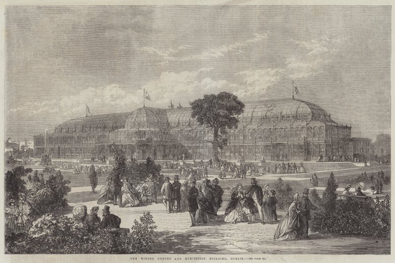 Vinterträdgården och utställningsbyggnaden, Dublin (gravyr) av English School