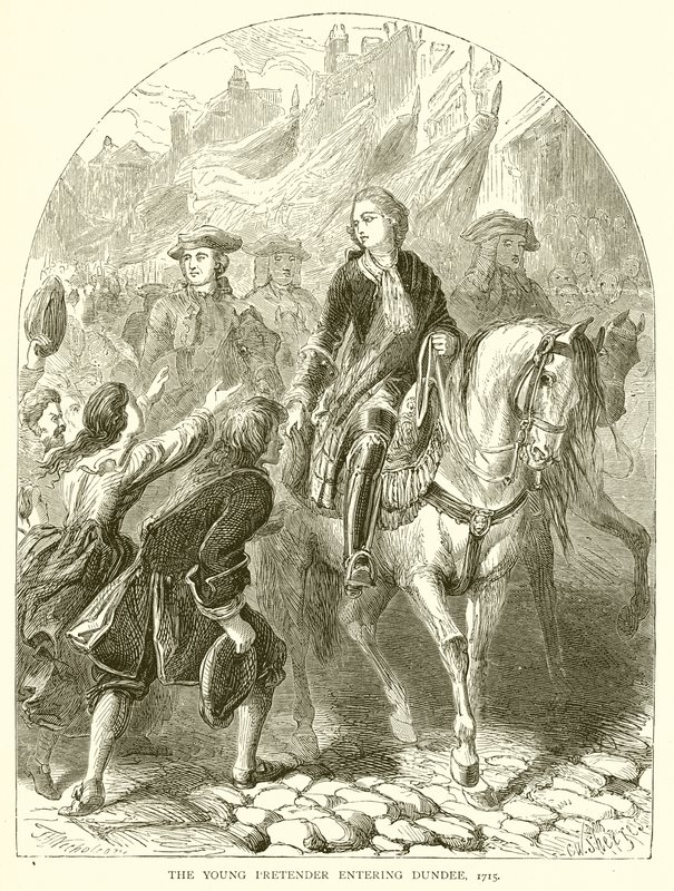 The Young Pretender kommer in i Dundee, 1715 av English School