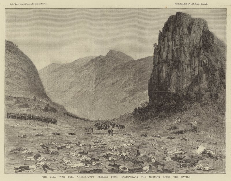 Zulukriget, Lord Chelmsfords reträtt från Isandlwana morgonen efter slaget (gravyr) av English School