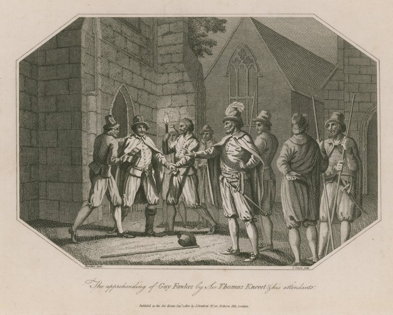 Gripandet av Guy Fawkes av Sir Thomas Knevet och hans skötare av English School
