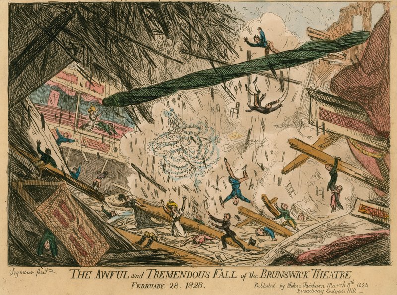Brunswick Theatres fruktansvärda och oerhörda fall, London, 28 februari 1828 av English School