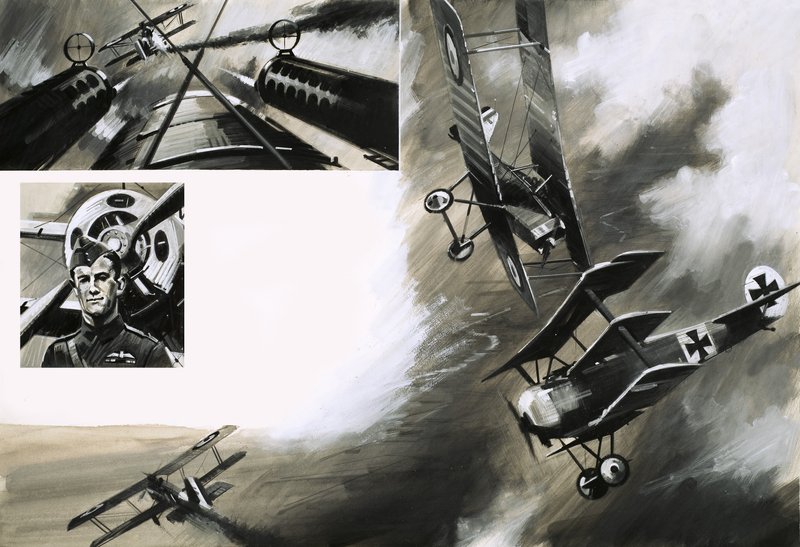 Striden mellan brittiska SE5:or och Werner Voss i sitt Fokker-triplan av English School