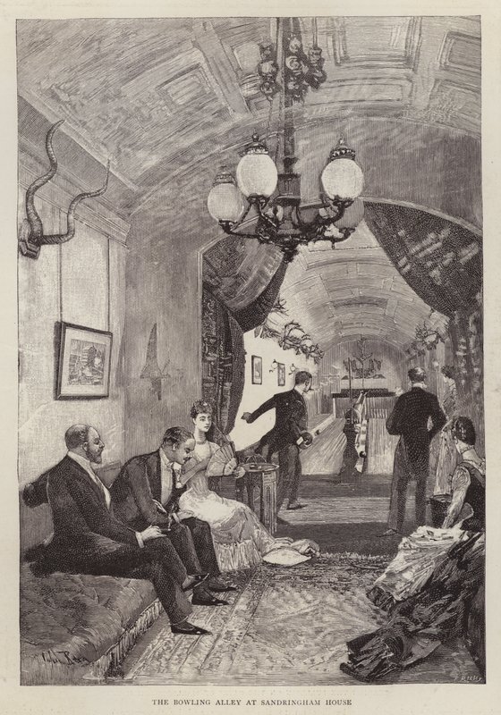 Bowlinghallen i Sandringham House, Norfolk (litho) av English School