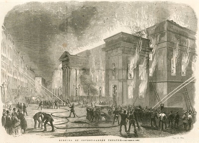 Brännandet av Covent Garden Theatre, London, på morgonen den 5 mars 1856 av English School