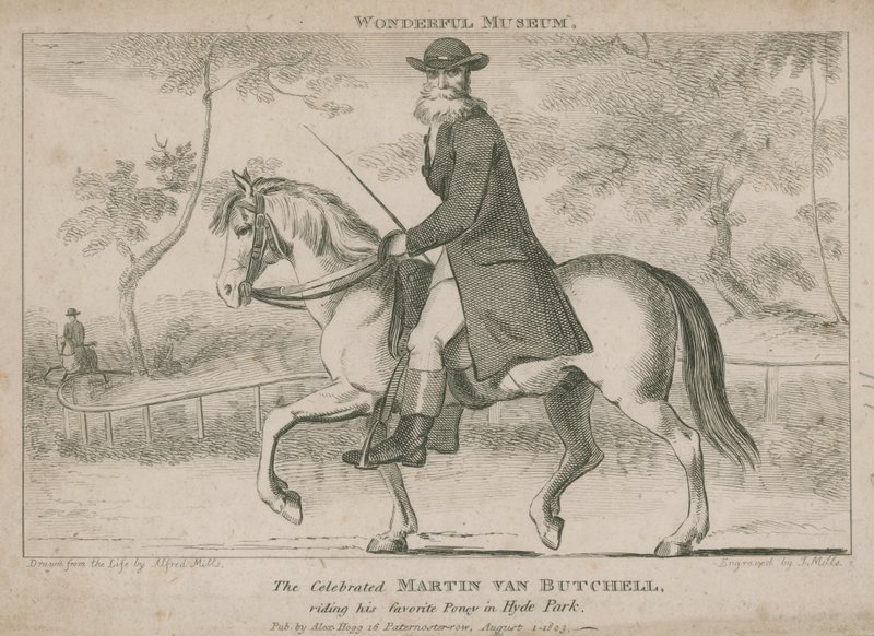 Den hyllade Martin Van Butchell rider på sin favoritponny i Hyde Park av English School