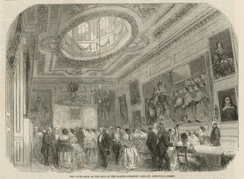 Rättssalen i hallen hos Barber-Surgeons Company, Monkwell Street, London av English School