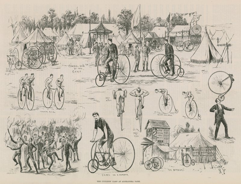 Cyklisterna campar vid Alexandra Park av English School