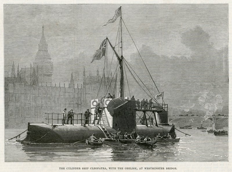 Cylinderskeppet Cleopatra, med obelisken, vid Westminster Bridge av English School