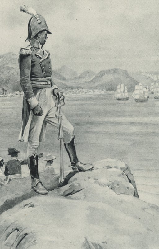 Stackars Toussaint LOuvertures död närmar sig, den svarte ledaren tittar på den kommande flottan som skickats av Napoleon för hans förstörelse av English School