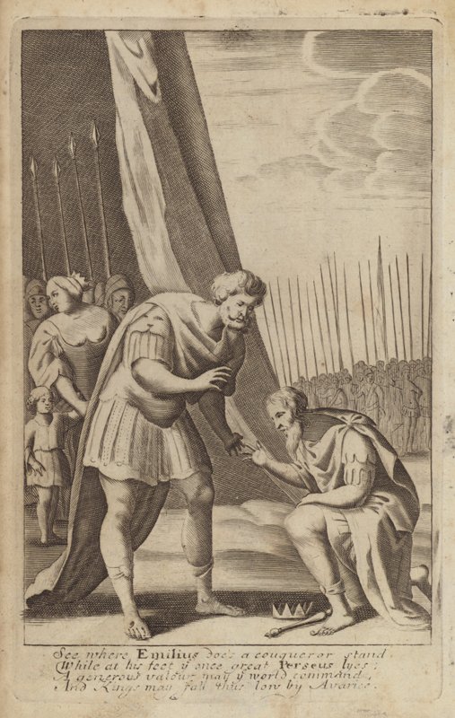 Den besegrade Perseus vid foten av Lucius Aemilius Paullus i de makedonska krigen (gravyr) av English School