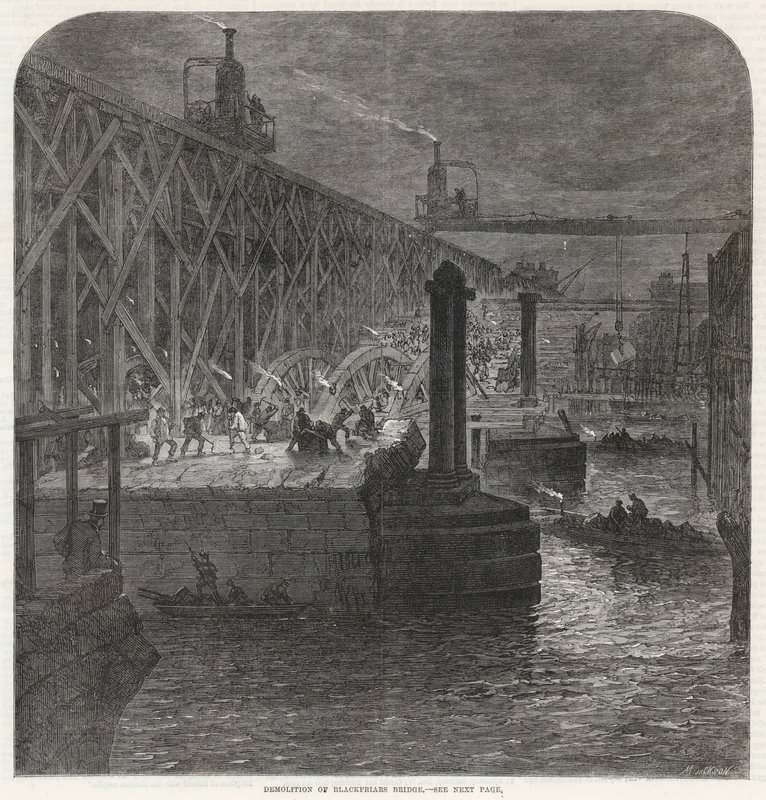 Rivningen av Blackfriars Bridge av English School
