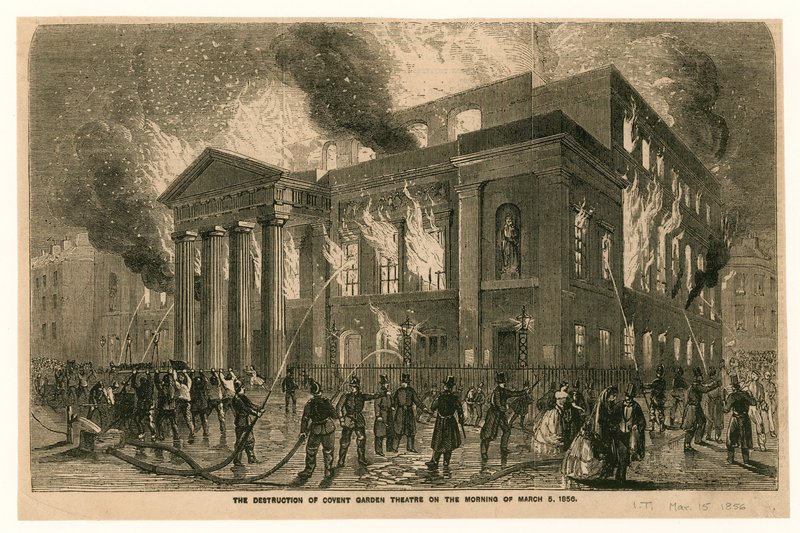 Förstörelsen av Covent Garden Theatre, London, på morgonen den 5 mars 1856 av English School
