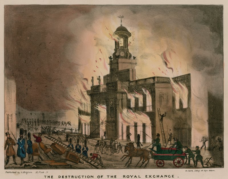 Förstörelsen av Royal Exchange, London, genom brand natten till den 10 januari 1838 av English School