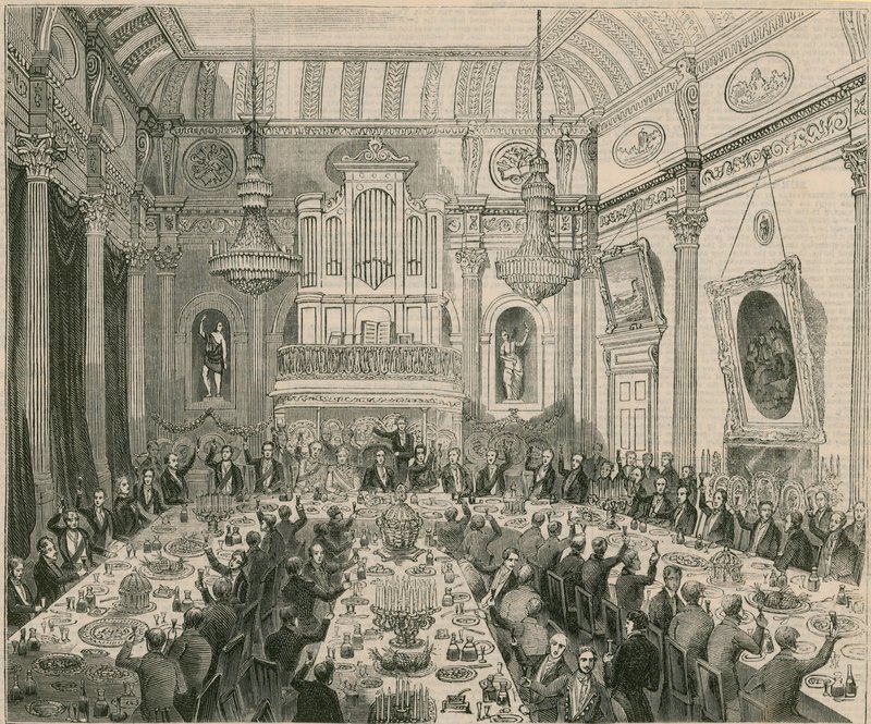 Middagen som gavs till Sir H Hardinge av East India Company, London Tavern, 1844 av English School