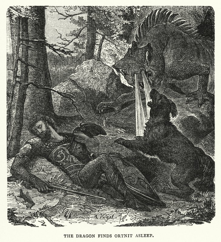 Draken finner Ortnit sovande (gravyr) av English School