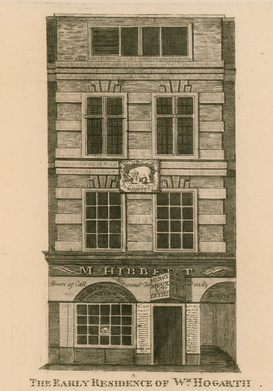 Det tidiga residenset för William Hogarth, Fenchurch Street, London av English School
