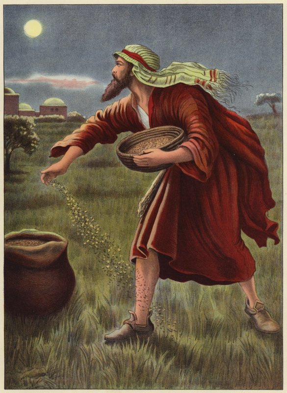 Fienden sår ogräs (färg litho) av English School