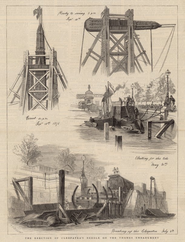 Uppförandet av Cleopatras Needle på Thames Bankment av English School