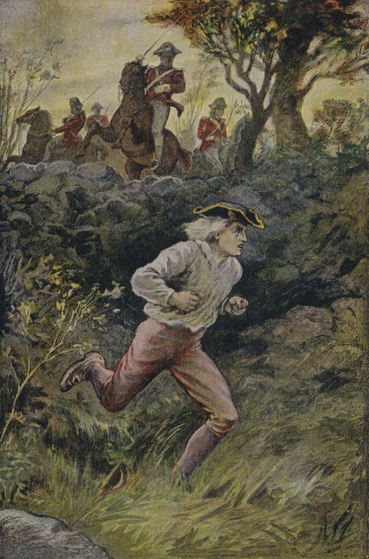The Escape of Harvey Birch: illustration från The Spy, av James Fenimore Cooper av English School