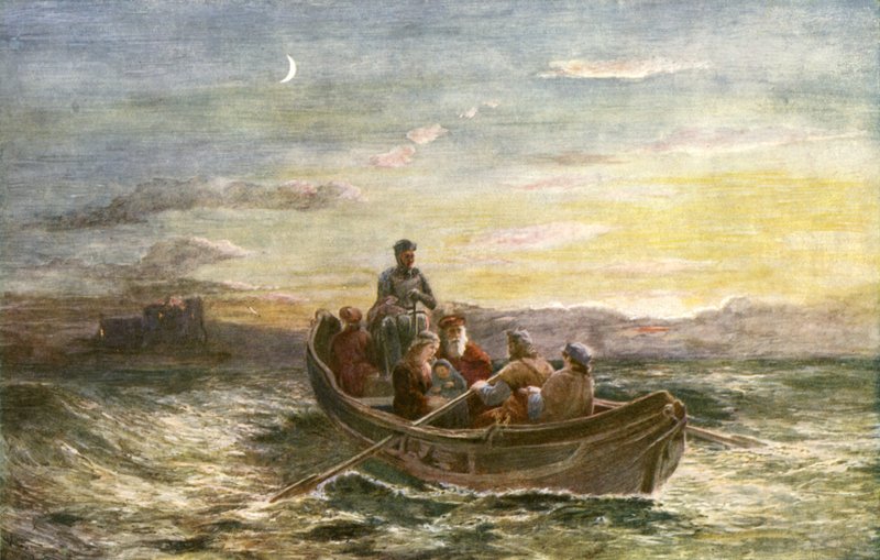 Mary Queen of Scots flykt från slottet Loch Leven av English School