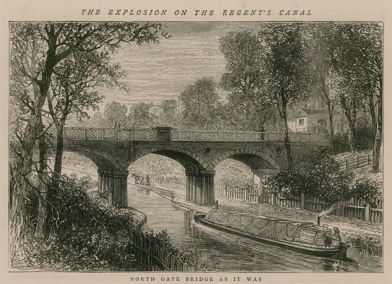 Explosionen på Regents Canal; North Gate Bridge som den var av English School