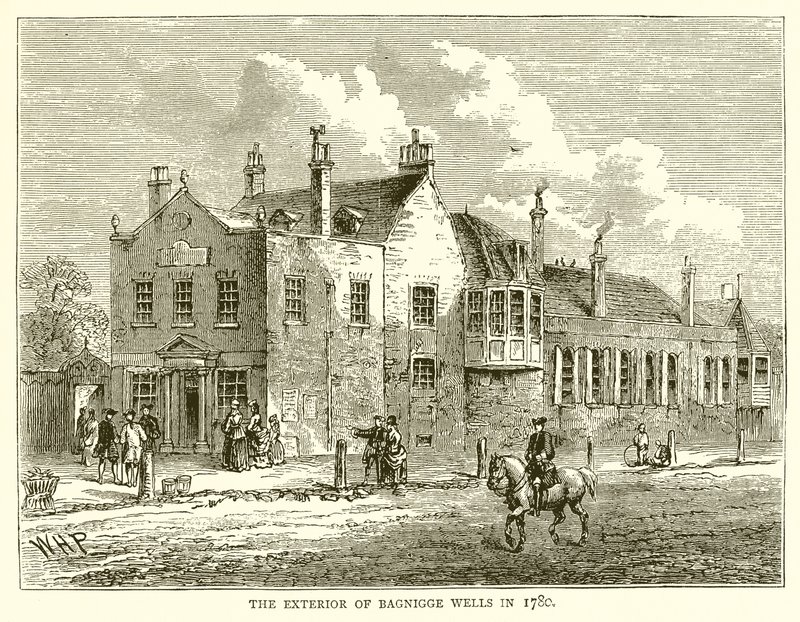 Exteriören av Bagnigge Wells 1780 av English School
