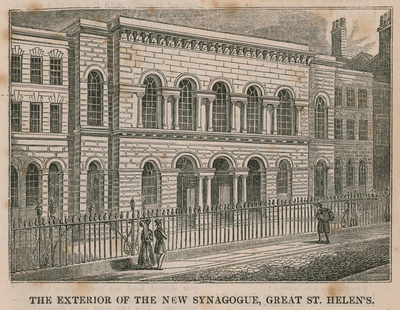 Utsidan av New Synagogue, Great St Helens, London av English School