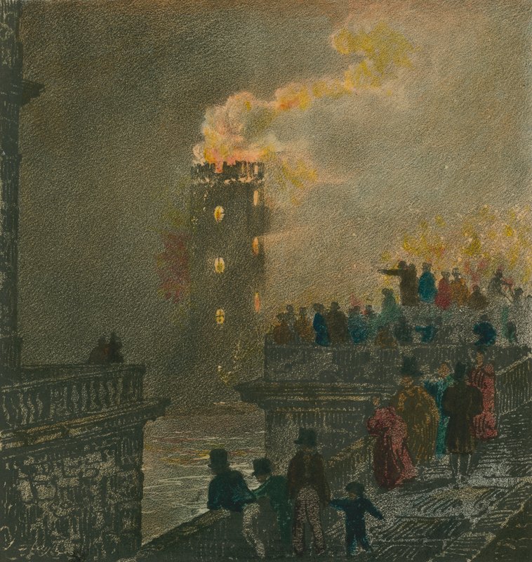 Branden från Waterloo Bridge den 5 januari 1826 av English School
