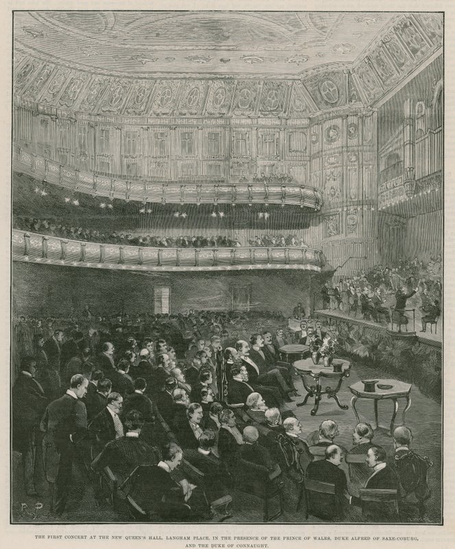 Den första konserten i nya Queens Hall, Langham Place av English School