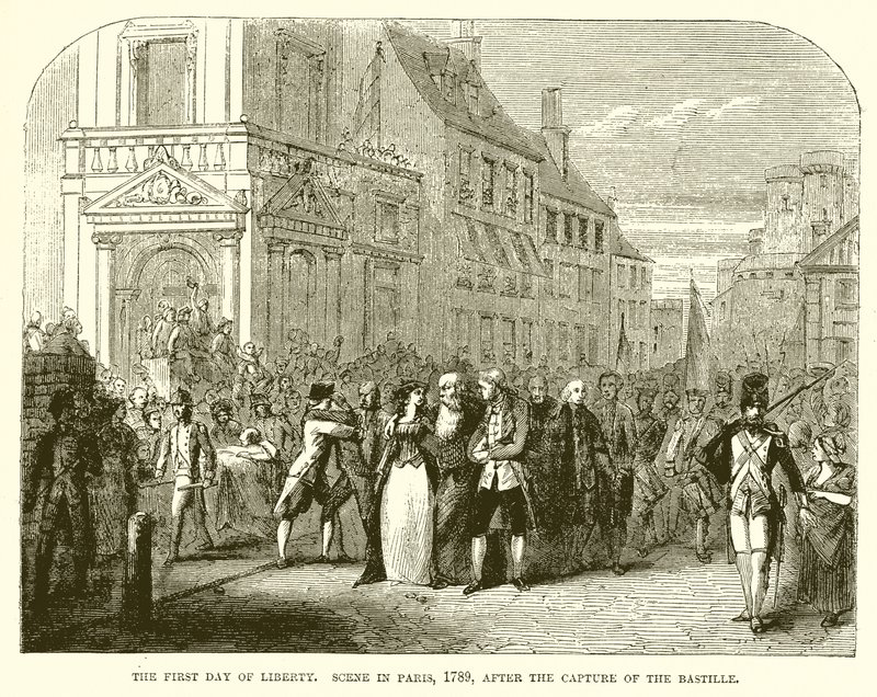 Frihetens första dag. Scen i Paris, 1789, efter intagandet av Bastiljen av English School