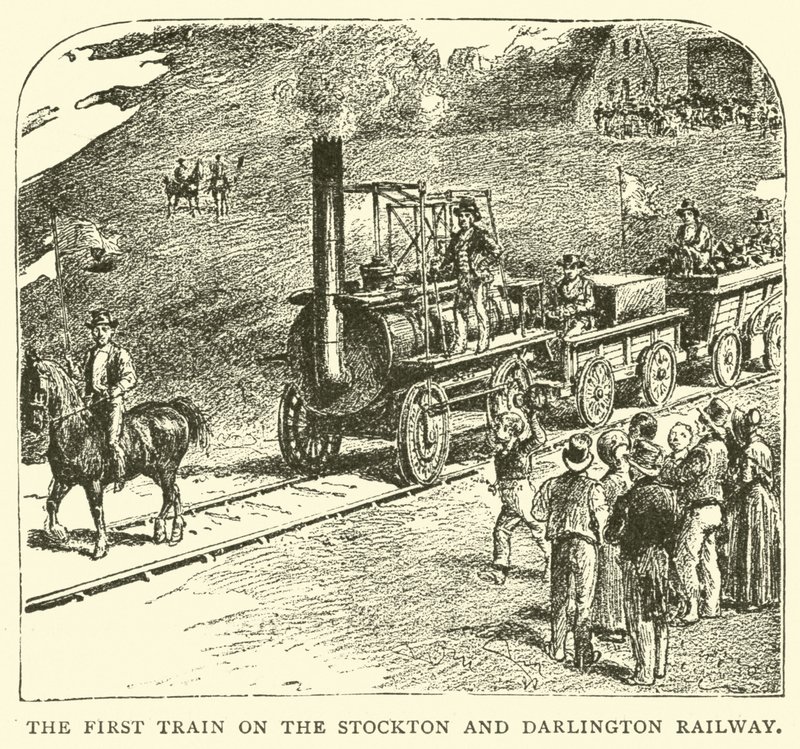 Det första tåget på Stockton och Darlington Railway av English School
