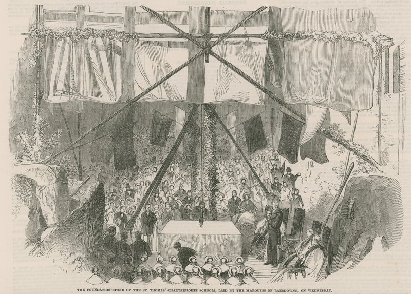 The foundation stone of the St Thomas Chartehouse Schools  av English School