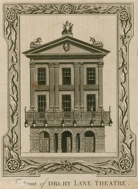Framsidan av Drury Lane Theatre, London av English School