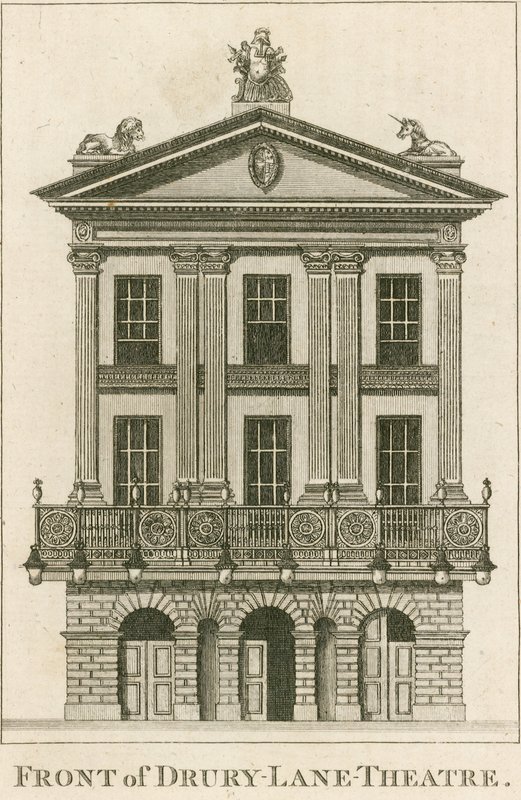 Framsidan av Drury Lane Theatre, London av English School