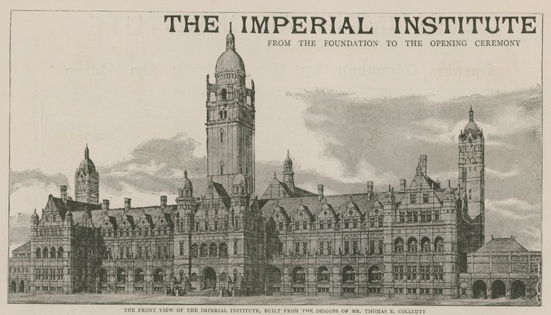Framifrån av Imperial Institute, byggt efter design av Mr Thomas E Collcutt av English School