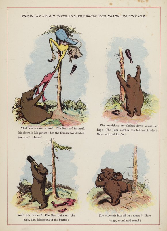 Jätten björnjägare och Bruin som nästan fångade honom (färg litho) av English School