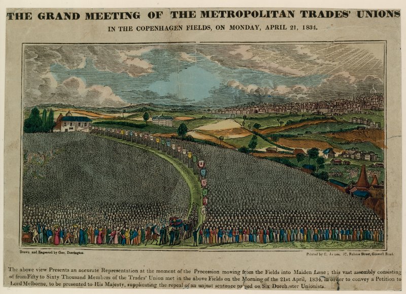 Metropolitan Trade Unions stora möte på Copenhagen Fields, 21 april 1834 av English School